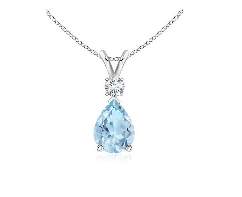 Pırlanta Blue Topaz Altın Damla Kolye