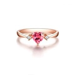Pırlanta Pembe Taşlı Kalp Yüzük