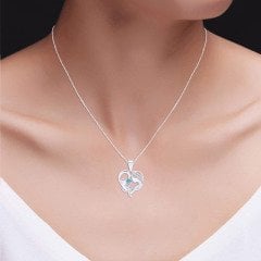Mavi Taşlı Gümüş Anne Çocuk Kolye