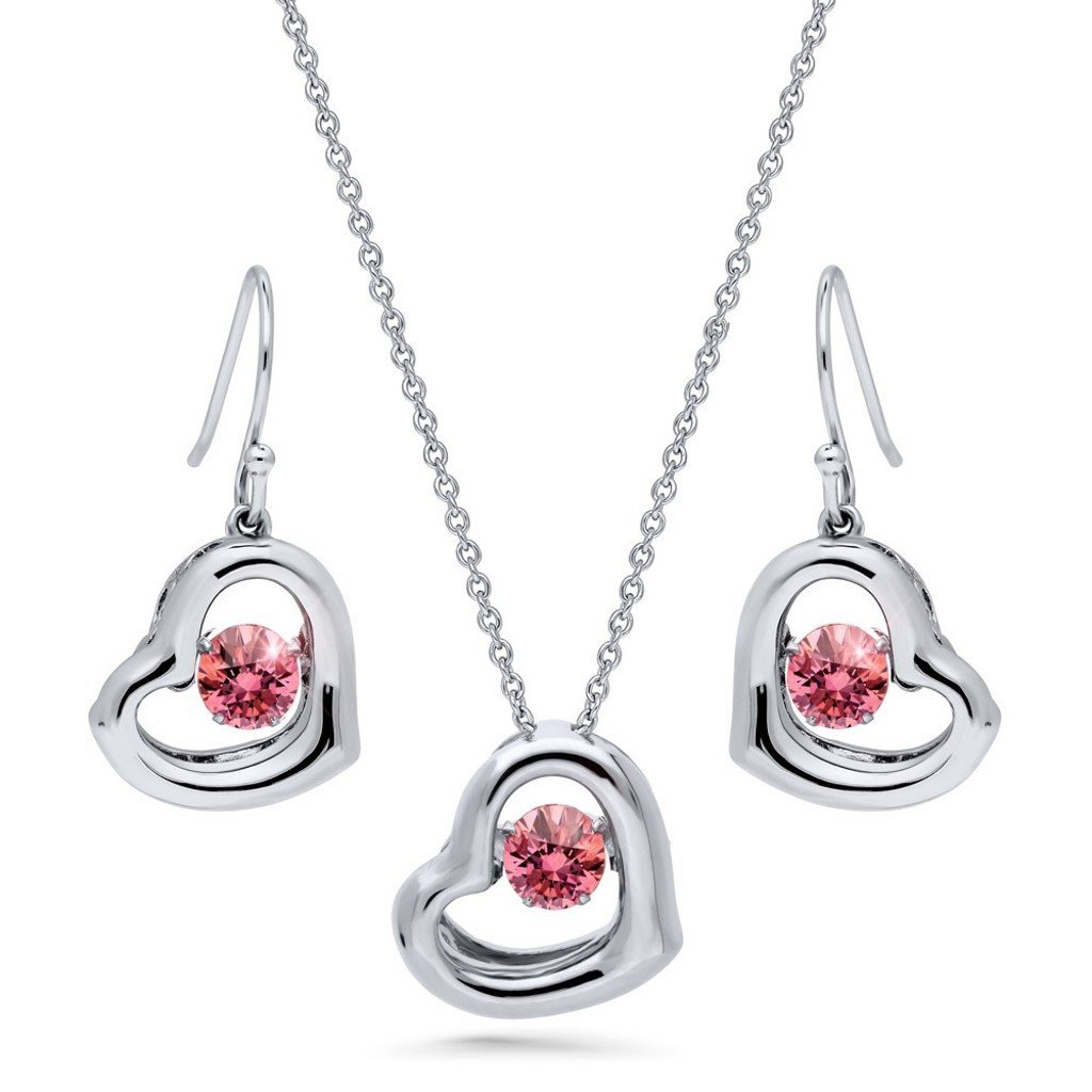Pembe Taşlı Kalp Set