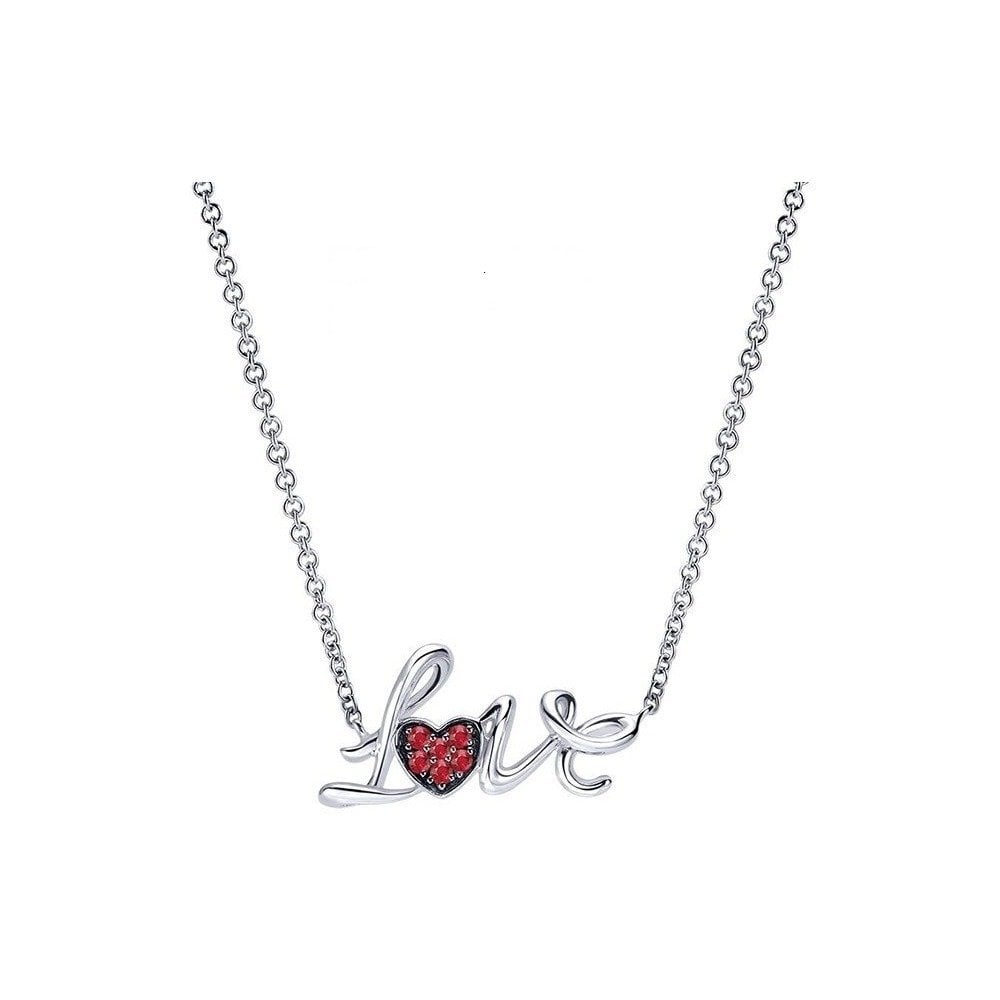 Yakut Taşlı ''Love'' Kalp Kolye